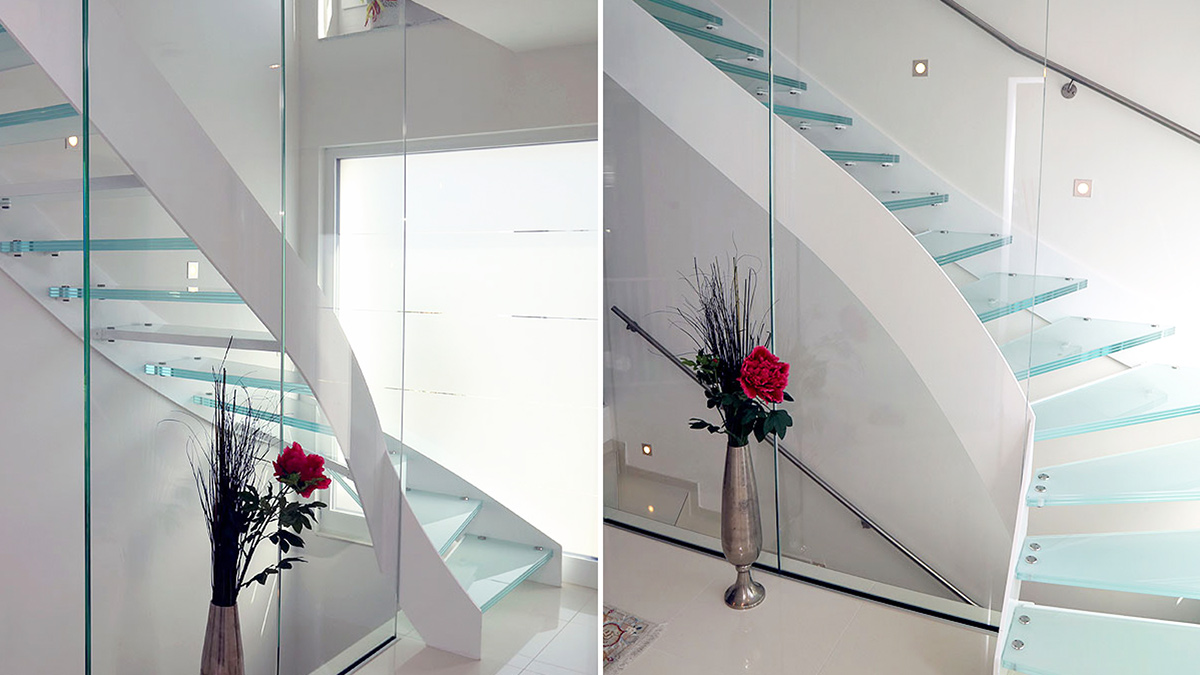Designtreppe mit Stahlwangen und Glasstufen von STEPHANI Treppen und Haustüren
