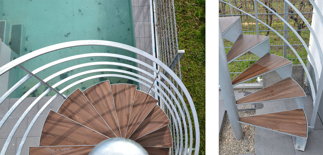 Spindeltreppe aus Stahl im Außenbereich von PILLITTERI Treppen und Metallbau